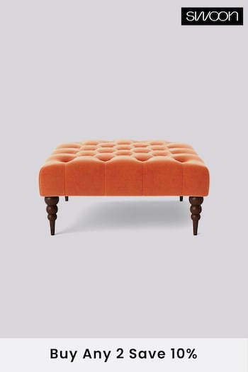 Swoon Easy Velvet Burnt Orange Plymouth Square Ottoman (U70005) | £300