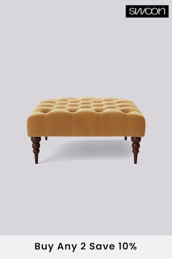 Swoon Easy Velvet Natural Chalk Plymouth Square Ottoman (U70007) | £300