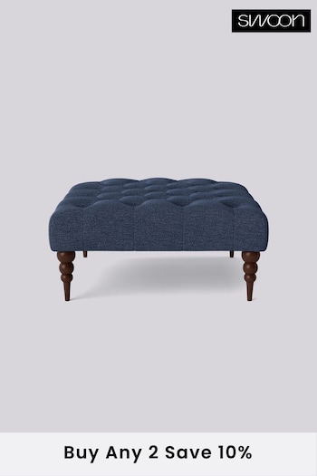 Swoon Houseweave Navy Blue Plymouth Square Ottoman (U70076) | £260