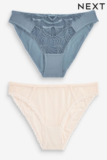 Blue/Nude High Leg Embroidered Knickers 2 Pack (U70351) | £12
