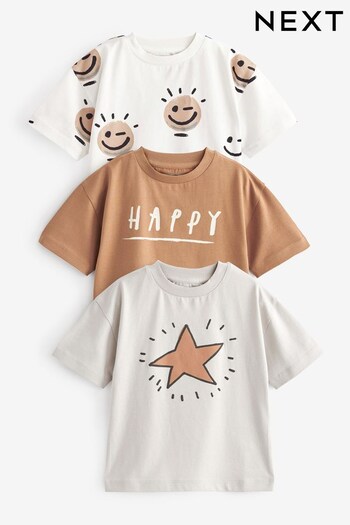 Tan Brown/Ecru Cream Short Sleeve Character T-Shirts 3 Pack (3mths-7yrs) (U70636) | £18 - £22