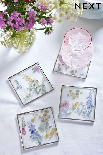 Set of 4 Clear Josie Glass Printed Coasters (U70838) | £12