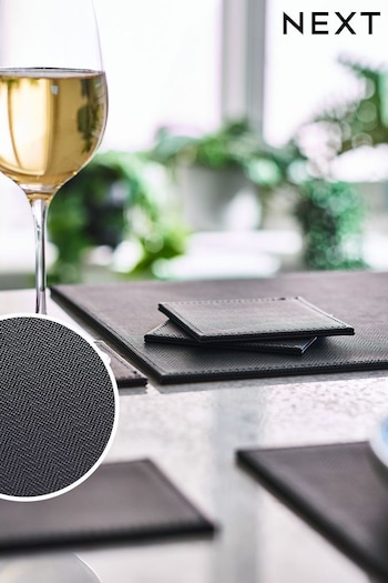 Set of 4 Black Reversible Faux Leather Placemats and Coasters Set (U70851) | £22