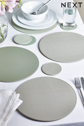 Set of 4 Sage Green Reversible Faux Leather Placemats and Coasters Set (U70852) | £22