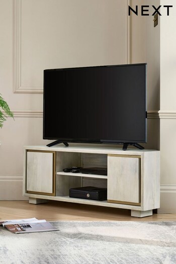 Light Colton Mango Wood Corner TV Unit (U70960) | £499