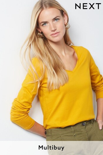 Ochre Yellow Long Sleeve V-Neck Top (U71114) | £10