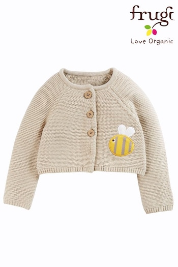 Frugi Neutral Beige Cute As A Button Baby Knitted Cardigan (U71197) | £34