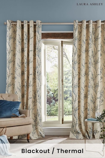 Laura Ashley Seaspray Blue Pussy Willow Lined Lined Eyelet Curtains (U71455) | £60 - £205