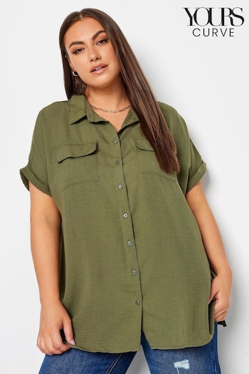 Yours Curve Green Textured Short Sleeve Utility Shirt (U71503) | £24
