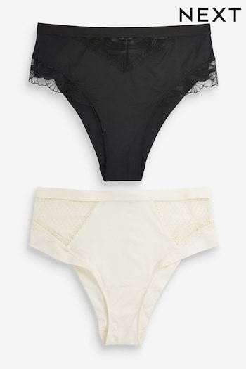 Black/Cream High Rise High Leg Embroidered Knickers 2 Pack (U71638) | £16