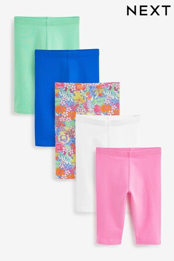 Pink/ Blue/ Green/ Floral Print 5 Pack Cropped Leggings (3-16yrs) (U71696) | £9 - £12