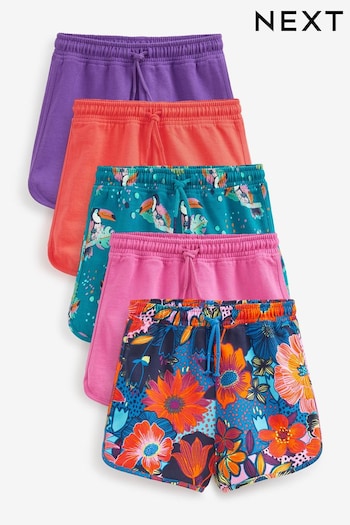 Pink/Teal Blue/Purple/Tropical Print 5 Pack Cotton Jersey devant Shorts (3-16yrs) (U71717) | £23 - £33