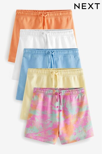 Pastel Blue/Pink/Yellow/Tie Dye Print 5 Pack Cotton Jersey devant Shorts (3-16yrs) (U71718) | £23 - £33