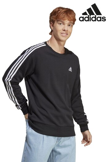 adidas Canvas Black Sportswear Essentials French Terry 3-Stripes Sweatshirt (U71874) | £38