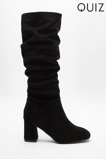 Quiz Black Ruched Block Heel Boots (U71879) | £45