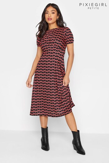 PixieGirl Petite Pink Heart Print Short Sleeve Midi Dress (U71953) | £29