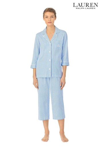Lauren Ralph Lauren Blue Stripe Cotton Capri Pyjama Set (U72246) | £89