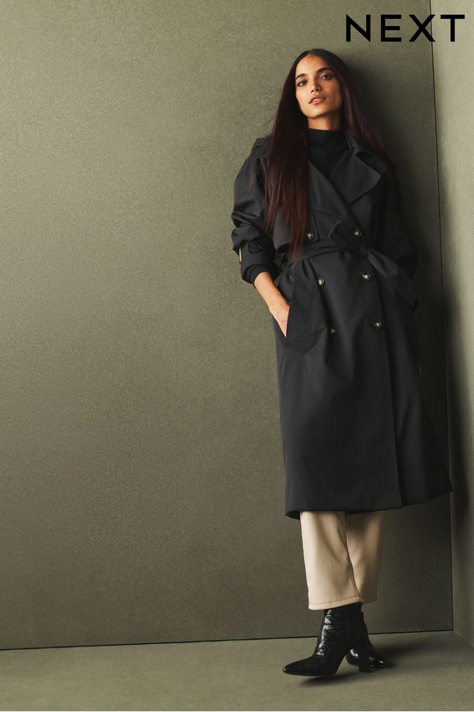 Black Hooded Belted Trench Coat (U72563) | £85