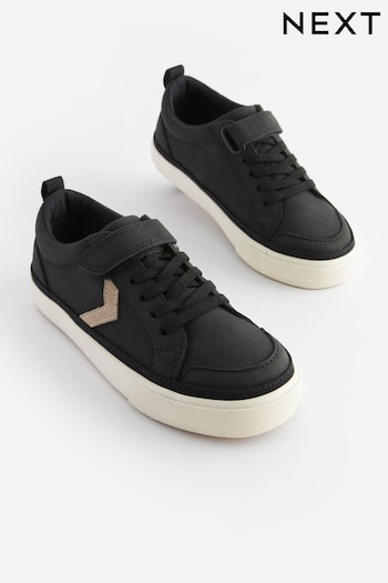 Black Wide Fit (G) Elastic Lace Touch Fastening Chevron Trainers (U72708) | £17 - £24