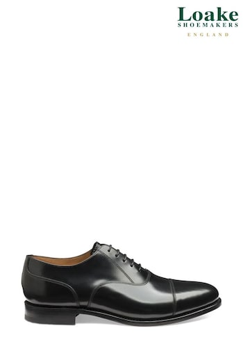 Loake Black Polished Leather Plain Toe Cap Oxford Retro Shoes (U72731) | £185