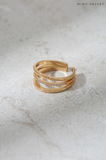 Mint Velvet Gold Tone Plated Triple Claw Pave Ring (U72733) | £39
