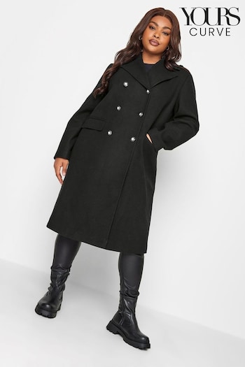 Yours Curve Black Military Wool Coat (U72736) | £75