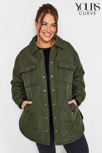 Yours Curve Green Light Weight Short Quilted Jacket (U72738) | £55