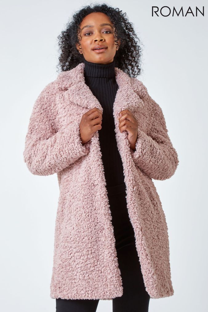 Pink teddy cheap borg coat