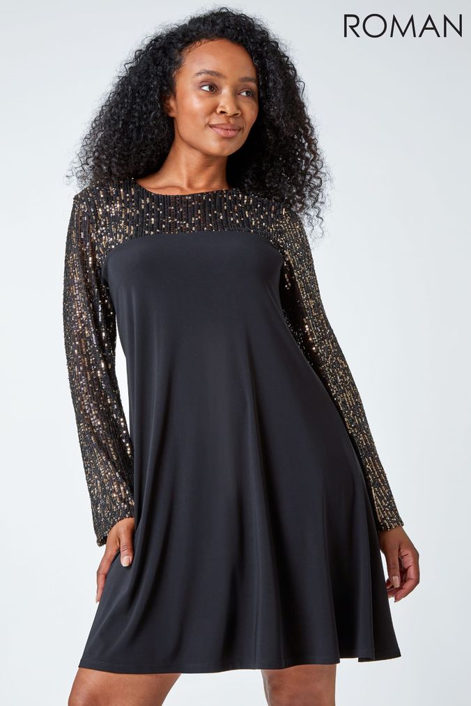 Buy Women s Long Sleeve Sequin Round Neck Dresses Online Next UK