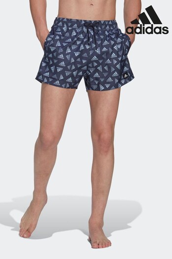adidas Blue Performance Logo Print CLX Swim Shorts Very Short Length (U72774) | £35