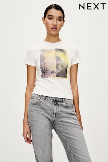 White Floral Graphic Slim Fit Graphic T-Shirt (U72896) | £10