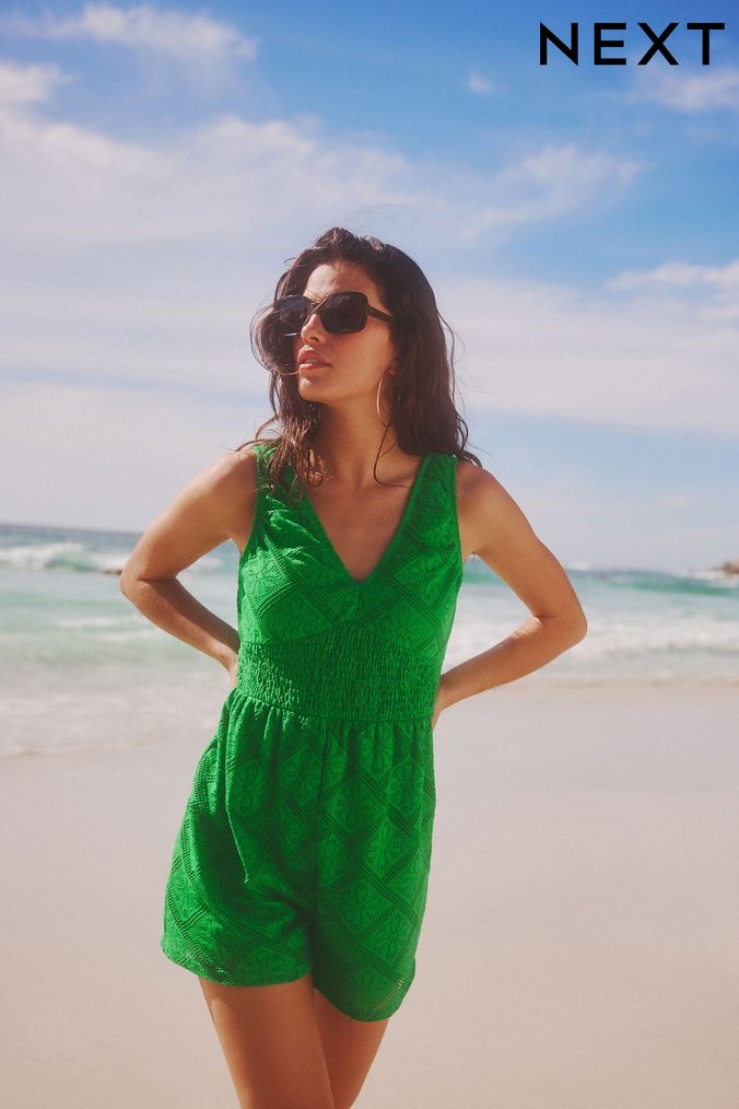 Green sales lace playsuit