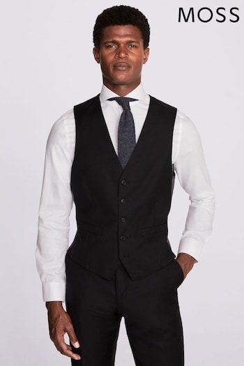 MOSS x Cerutti Tailored Fit Black Twill Suit Waistcoat (U72913) | £130