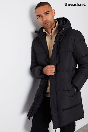 Threadbare Black Showerproof Hooded Longline Puffer Jacket (U72917) | £60
