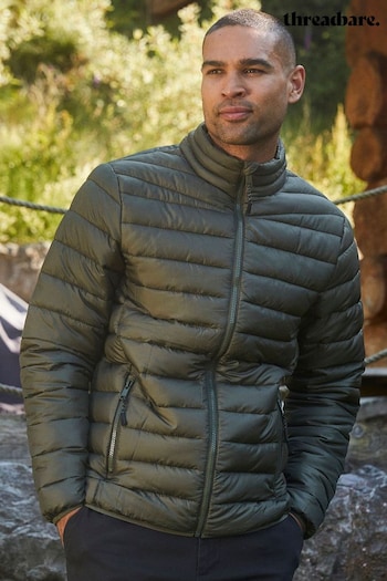 Threadbare Khaki Showerproof Matte Finish Padded Funnel Neck Jacket (U72930) | £40