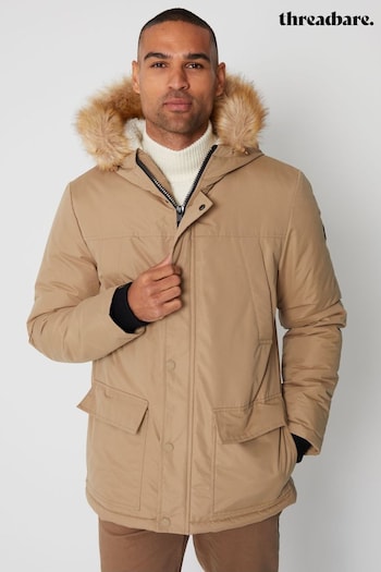 Threadbare Brown Showerproof Parka Jacket with Borg Lined Hood (U72947) | £70