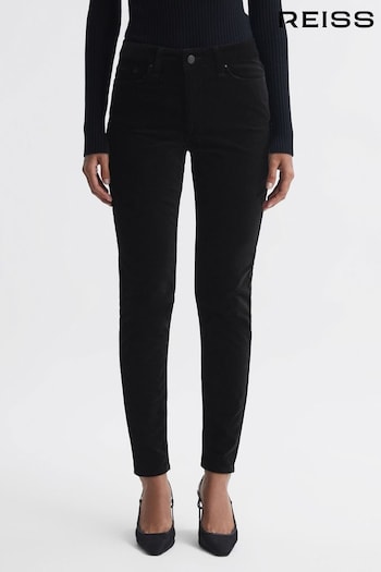 Reiss Black Lux Velvet Mid Rise Skinny Jeans Shorts (U72997) | £138