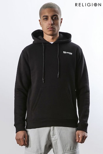 Religion Black Relaxed Fit Embroidered Hoodie In Soft Brushed Back Sweat (U73101) | £75