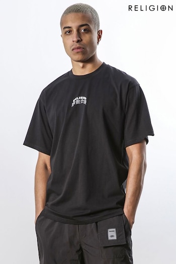 Religion Black Oversized Fit Soft Cotton T-Shirt Small Graphic (U73103) | £38
