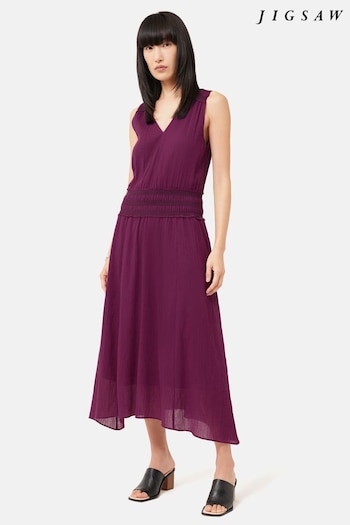 Jigsaw Purple Cotton Crinkle Smocked Dress (U73149) | £165