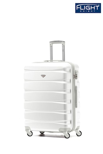 Flight Knight White Medium Hardcase Lightweight Check In Suitcase With 4 Wheels (U73167) | £60