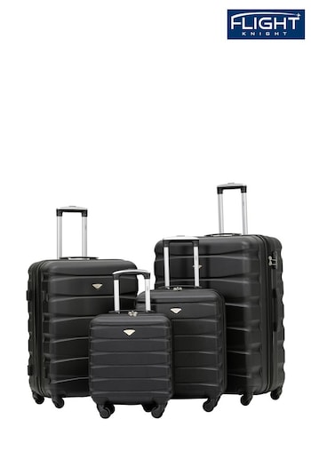 Flight Knight Hardcase Lightweight Black Suitcases Set Of 4 With 4 Wheels (U73175) | £170