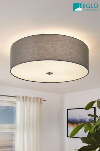 Eglo Grey Pasteri 3 Light Fabric Ceiling Light (U73332) | £95
