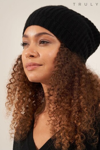 Truly Black Cashmere Beanie (U73840) | £45