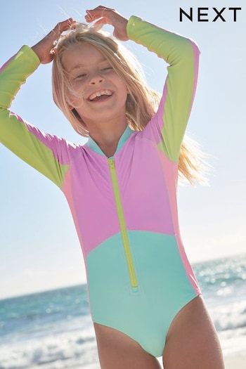Pink/Blue Long Sleeved Swimsuit (3-16yrs) (U74005) | £17 - £22