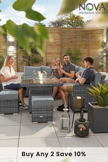 Nova Outdoor Living Grey Rattan Effect Cambridge Left Hand Corner Sofa Set with Fire Pit Table (U74059) | £1,600