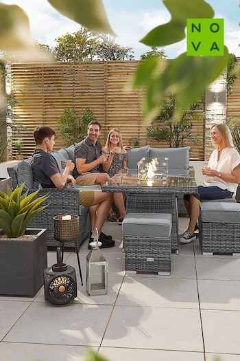 Nova Outdoor Living Grey Rattan Effect Cambridge Right Hand Corner Sofa Set with Fire Pit Table (U74065) | £1,600