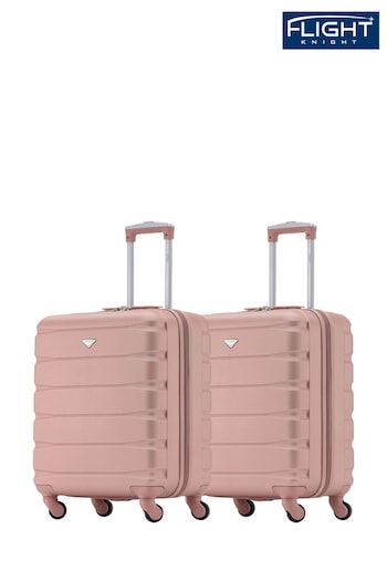 Flight Knight Rose Gold + Rose Gold Easy Jet 56x45x25cm Overhead 4 Wheel ABS Hard Case Cabin Carry On Suitcase Set Of 2 (U74100) | £90
