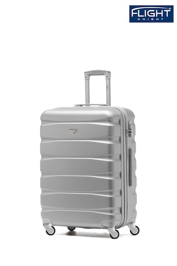 Flight Knight Silver Medium Hardcase Lightweight Check In Suitcase With 4 Wheels (U74115) | £60