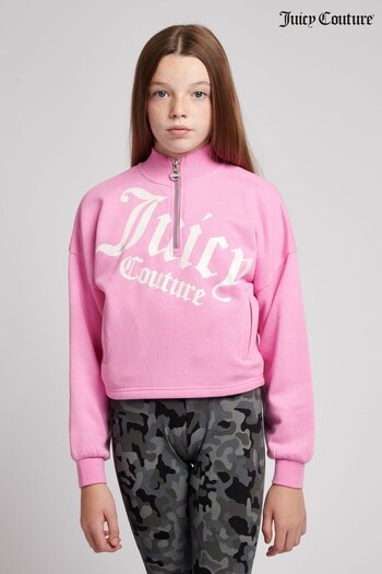 Juicy Couture Pink Quilted Panel Quarter Zip Sweatshirt (U74148) | £50 - £66